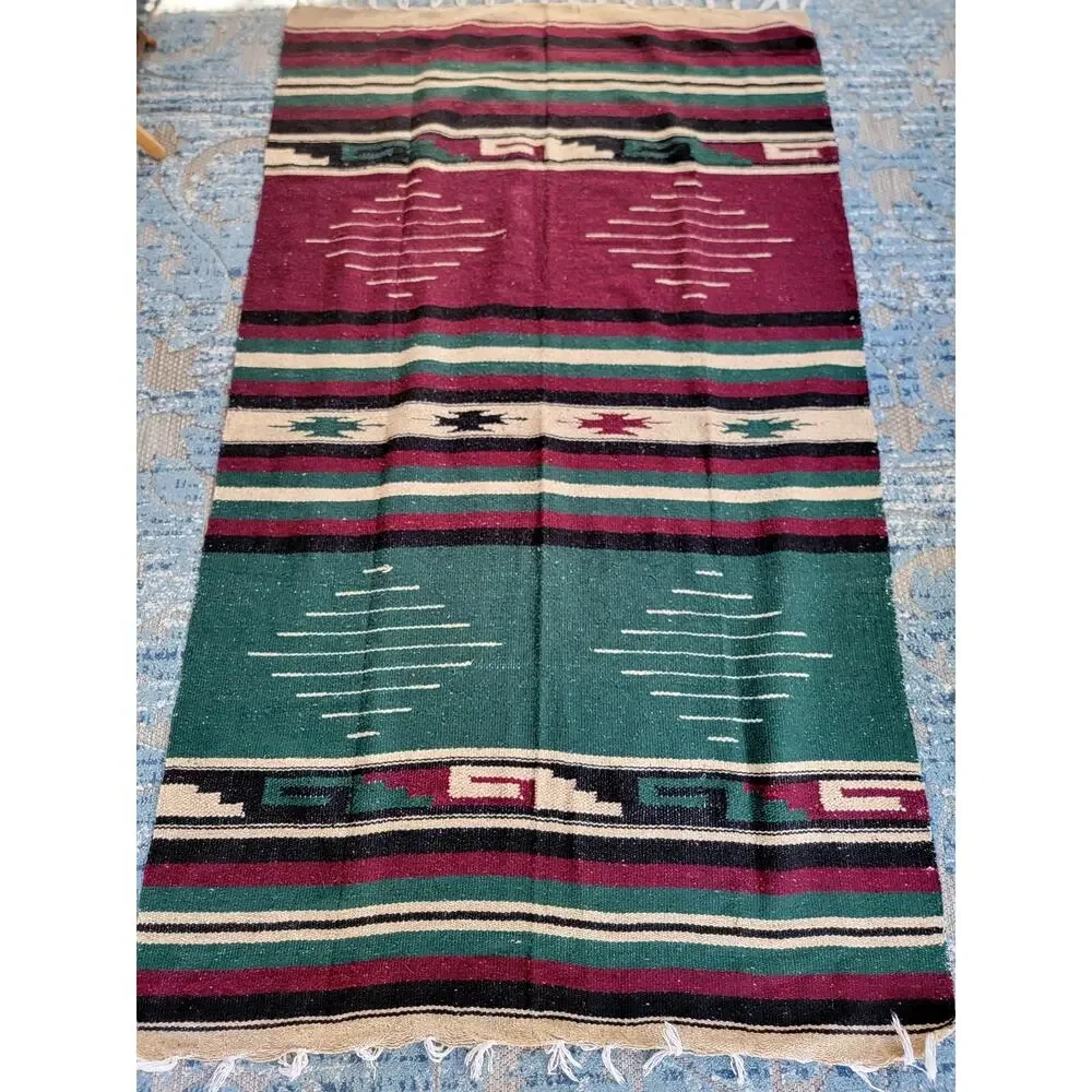 Vintage Southwestern Serape Blanket Rug Fringe Boho Tribal Throw Decor - 2